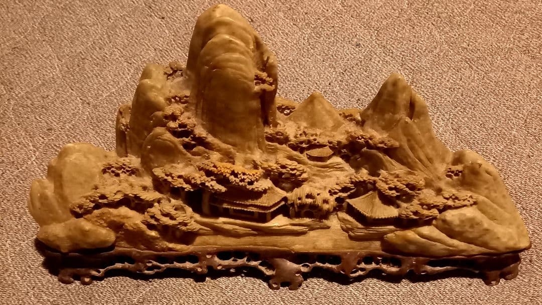 中国美術　彫刻　寿山石 中国古玩　石彫刻 山水 盆石 鑑賞石 細密彫刻 古美術