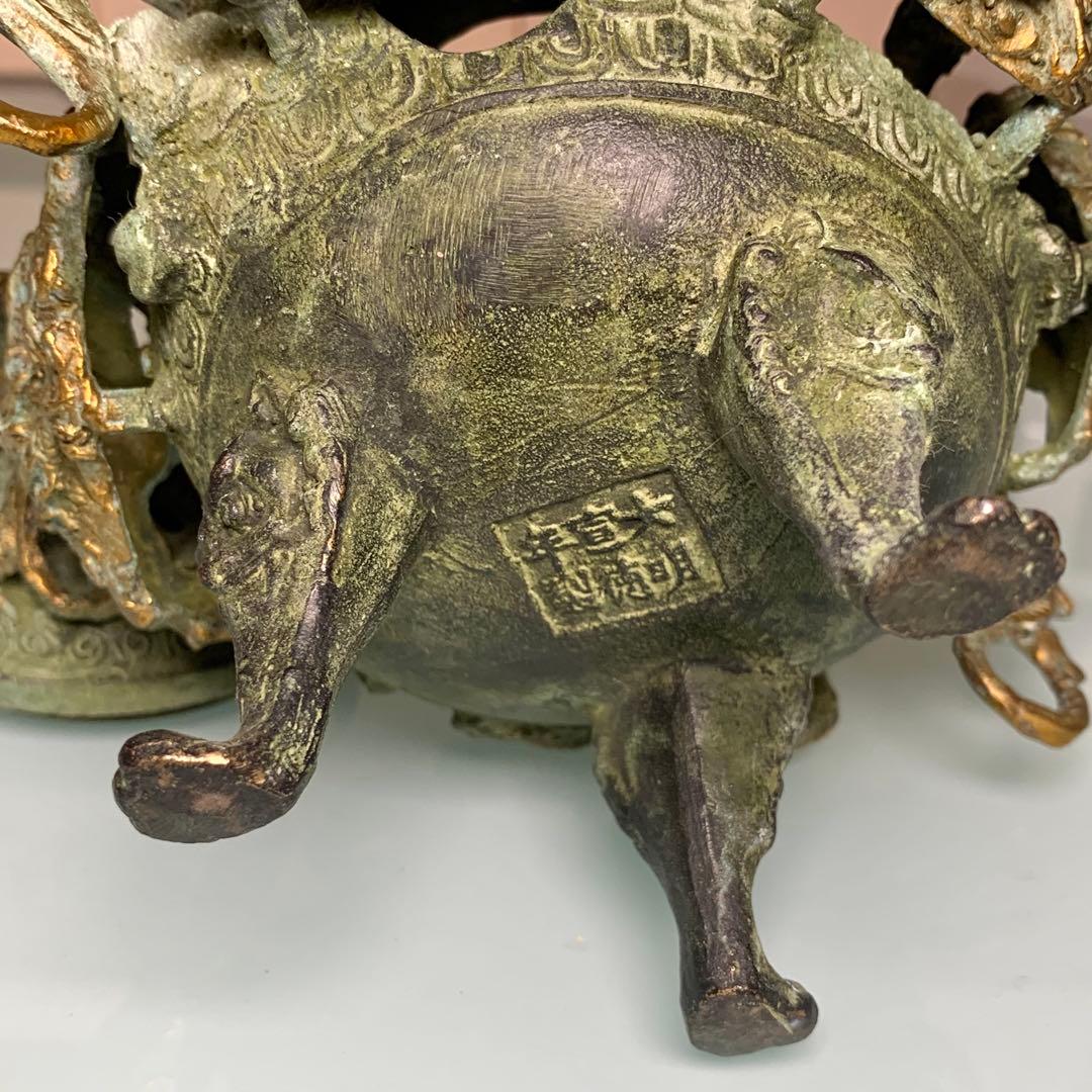 時代物　清国　龍生九子 香炉　青龍中門 四平八穩 鎮座物　神器　純銅保証　青銅器