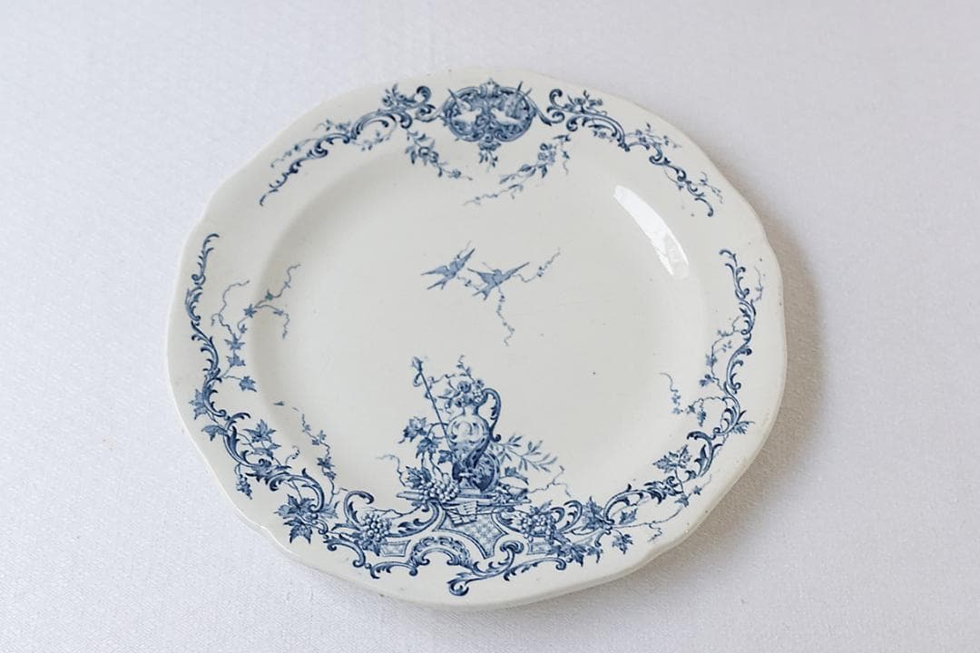 フランスアンティーク　Gien　ジアン　プレート　鳥　植物　24cm