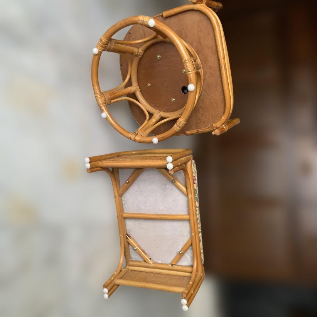 回転ラタンチェアと座椅子（オットマン）セット