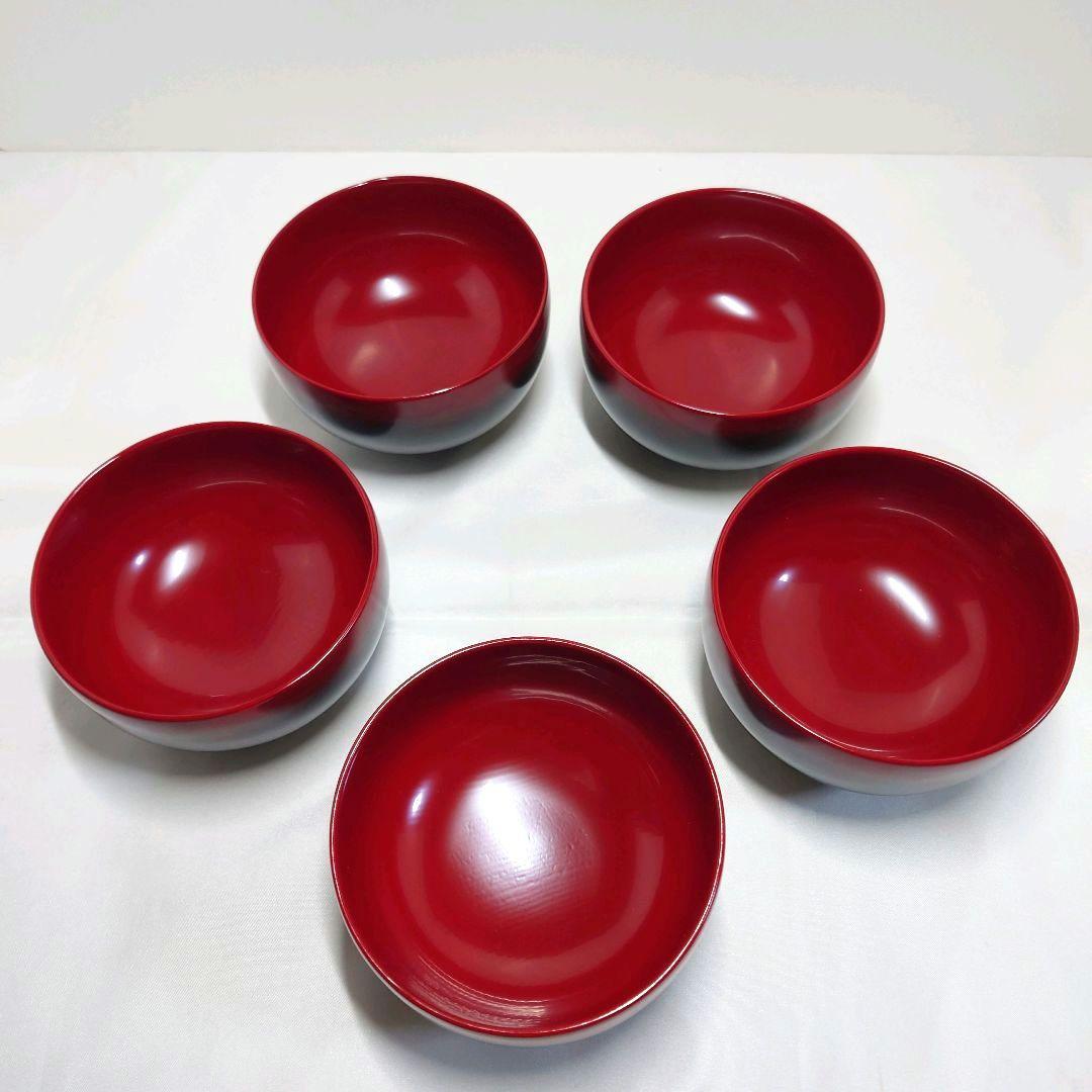 木製漆器　ぼかし　内朱　木製椀　汁椀　5客