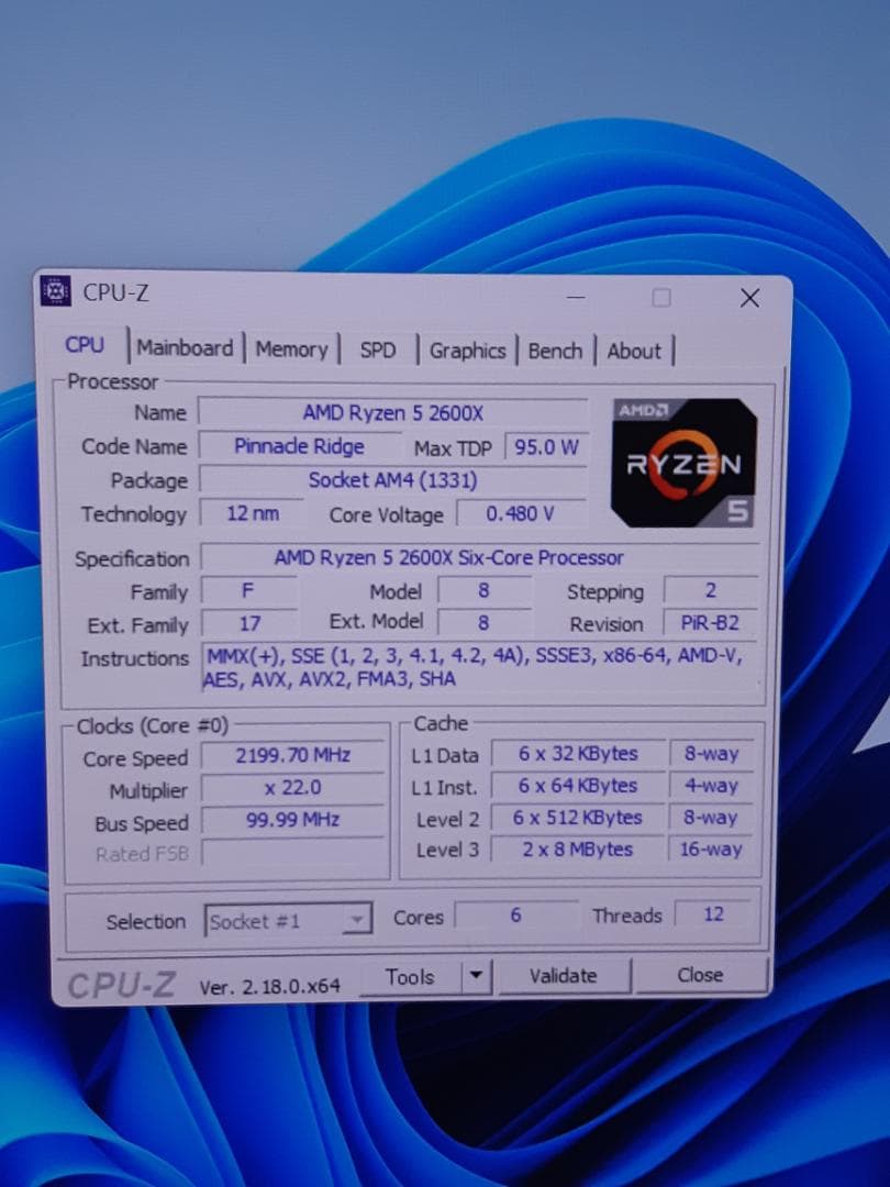 自作PC　RYZEN5 2600X・8GB・128GB・GTX950・WIN11