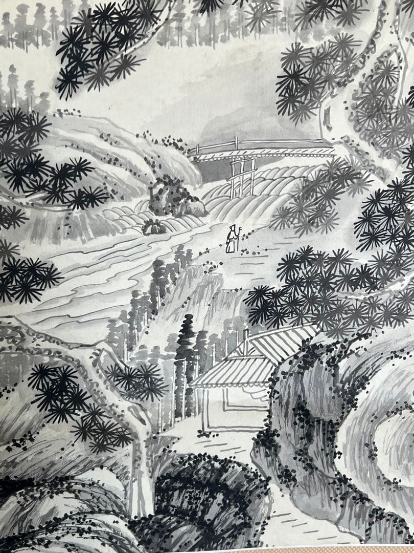 松渓観瀑の水墨画