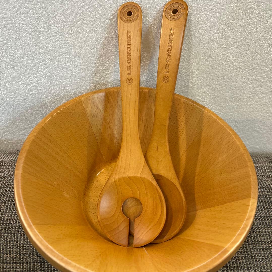 ル・クルーゼ　ウッドサラダボウル21cm トング　セット