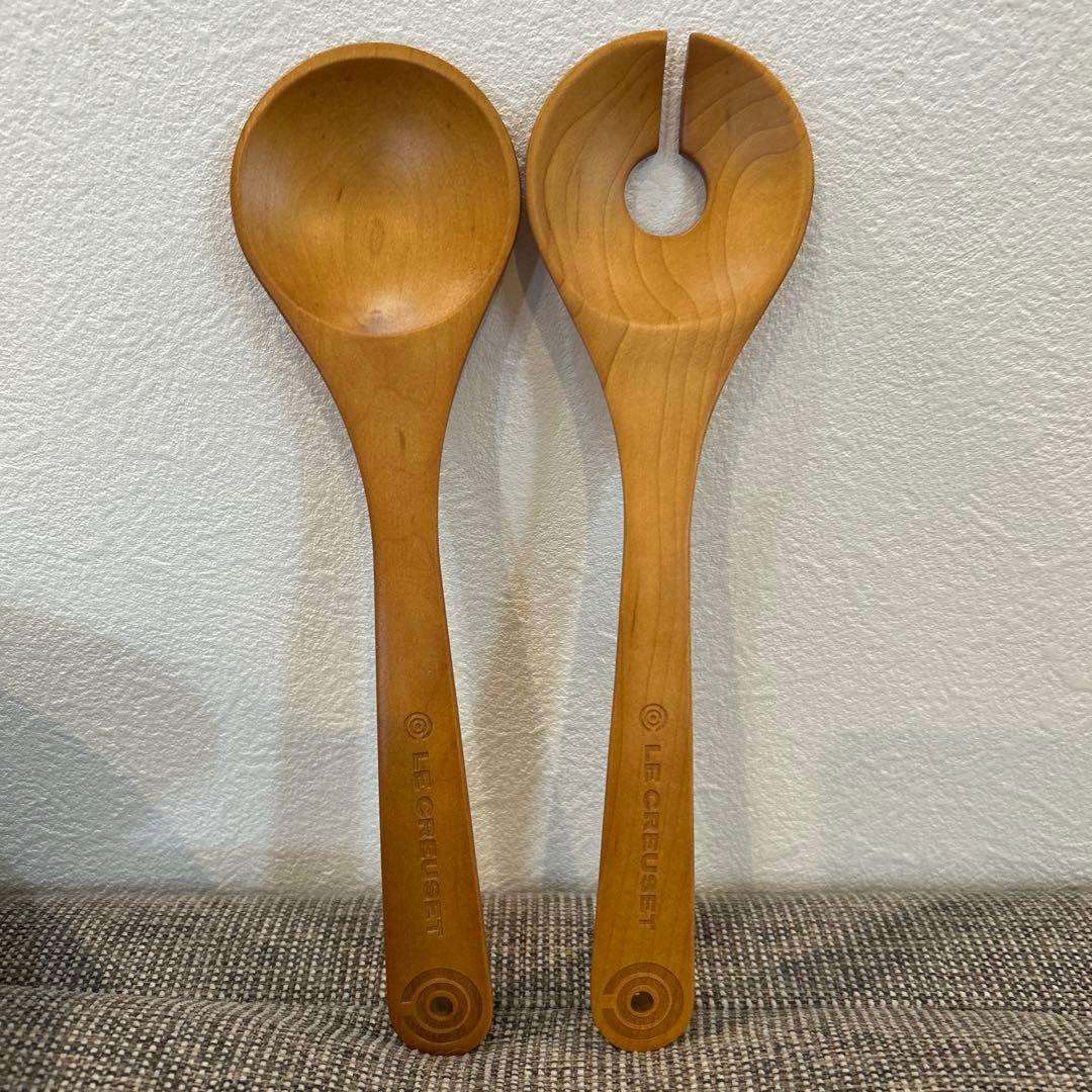 ル・クルーゼ　ウッドサラダボウル21cm トング　セット