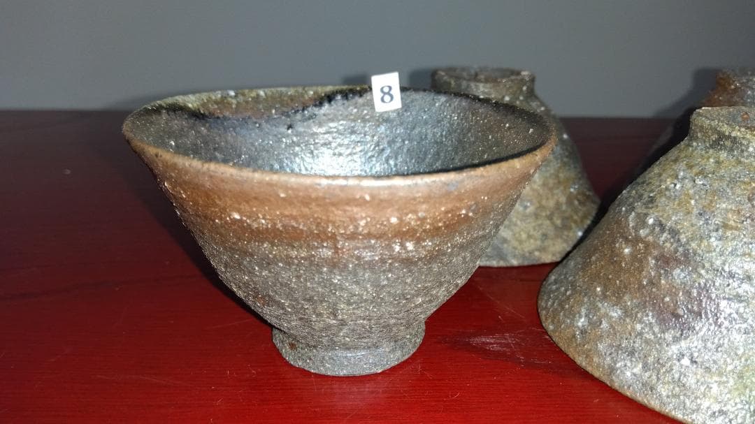 越前焼名工　桝田屋光生　 自然灰釉還元窯変美茶器逸品5点【ぐい飲み酒器】