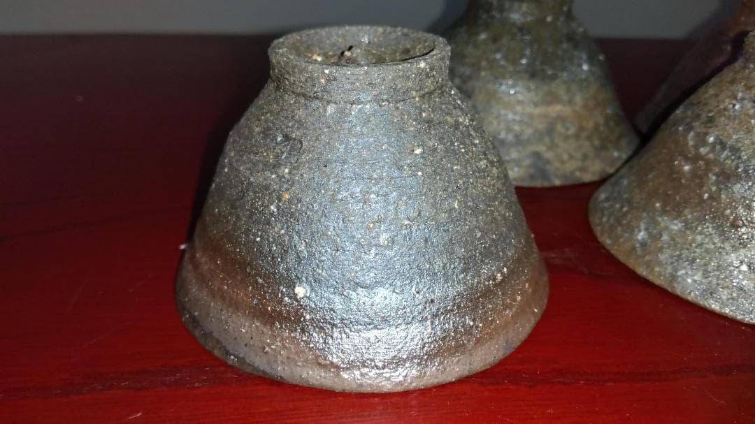 越前焼名工　桝田屋光生　 自然灰釉還元窯変美茶器逸品5点【ぐい飲み酒器】