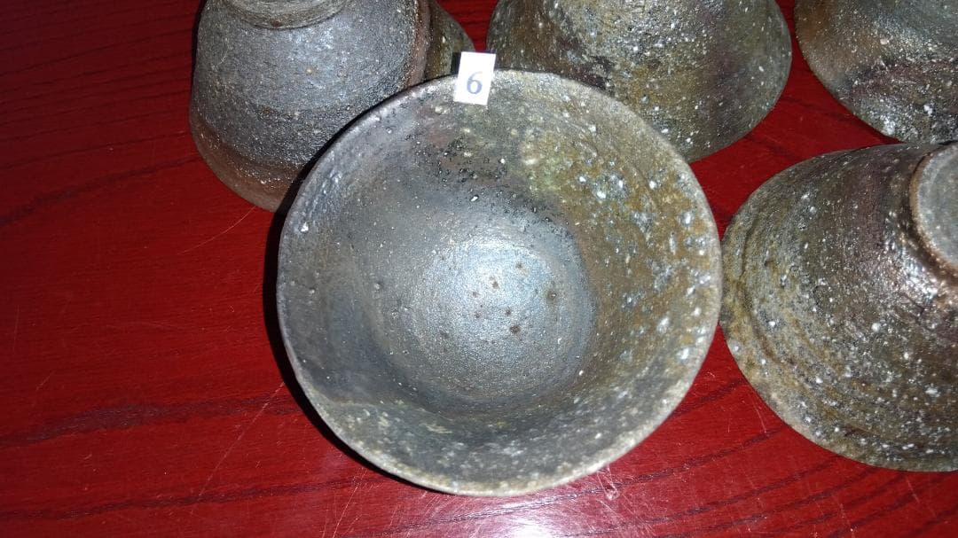 越前焼名工　桝田屋光生　 自然灰釉還元窯変美茶器逸品5点【ぐい飲み酒器】