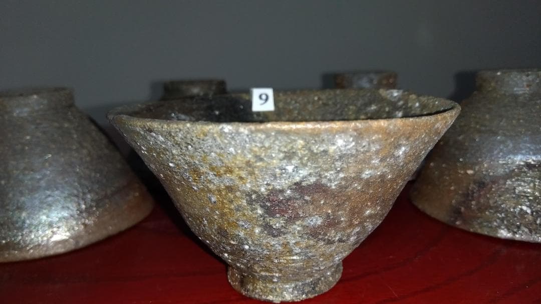 越前焼名工　桝田屋光生　 自然灰釉還元窯変美茶器逸品5点【ぐい飲み酒器】