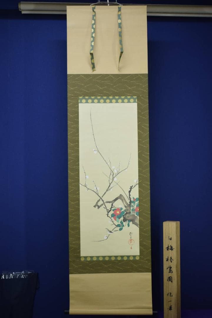 複製/酒井抱一/白梅椿鴬図/工芸/布袋屋掛軸HI-535