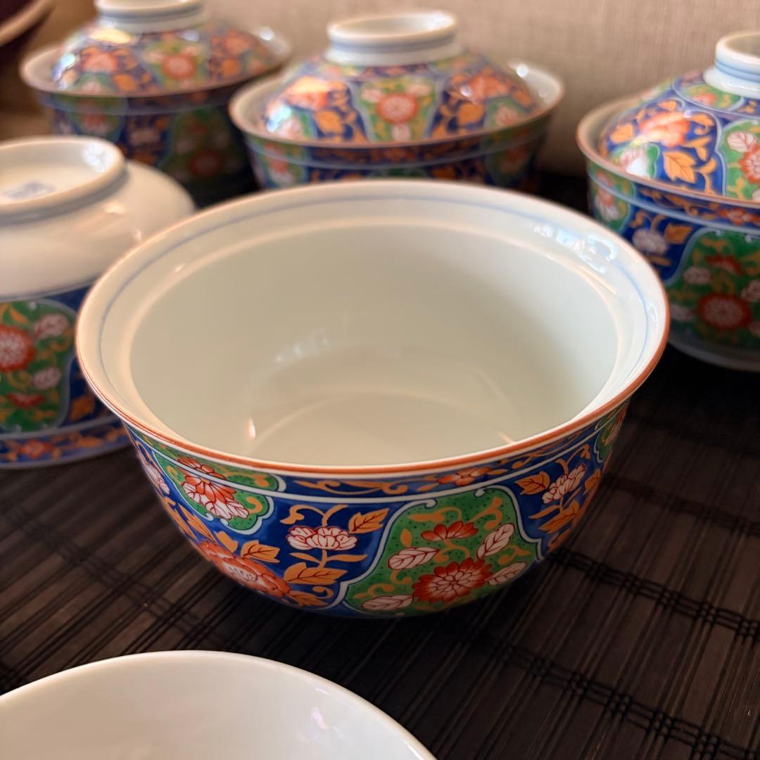 【未使用品】前畑陶器 庫山窯 錦古調 蓋付き 多用椀 雑煮椀 丼椀 飯椀 5客