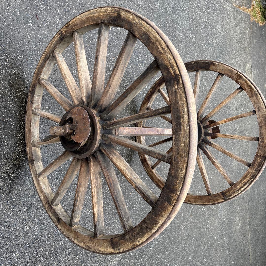 木製スポークデザイン鉄車輪 2個セット