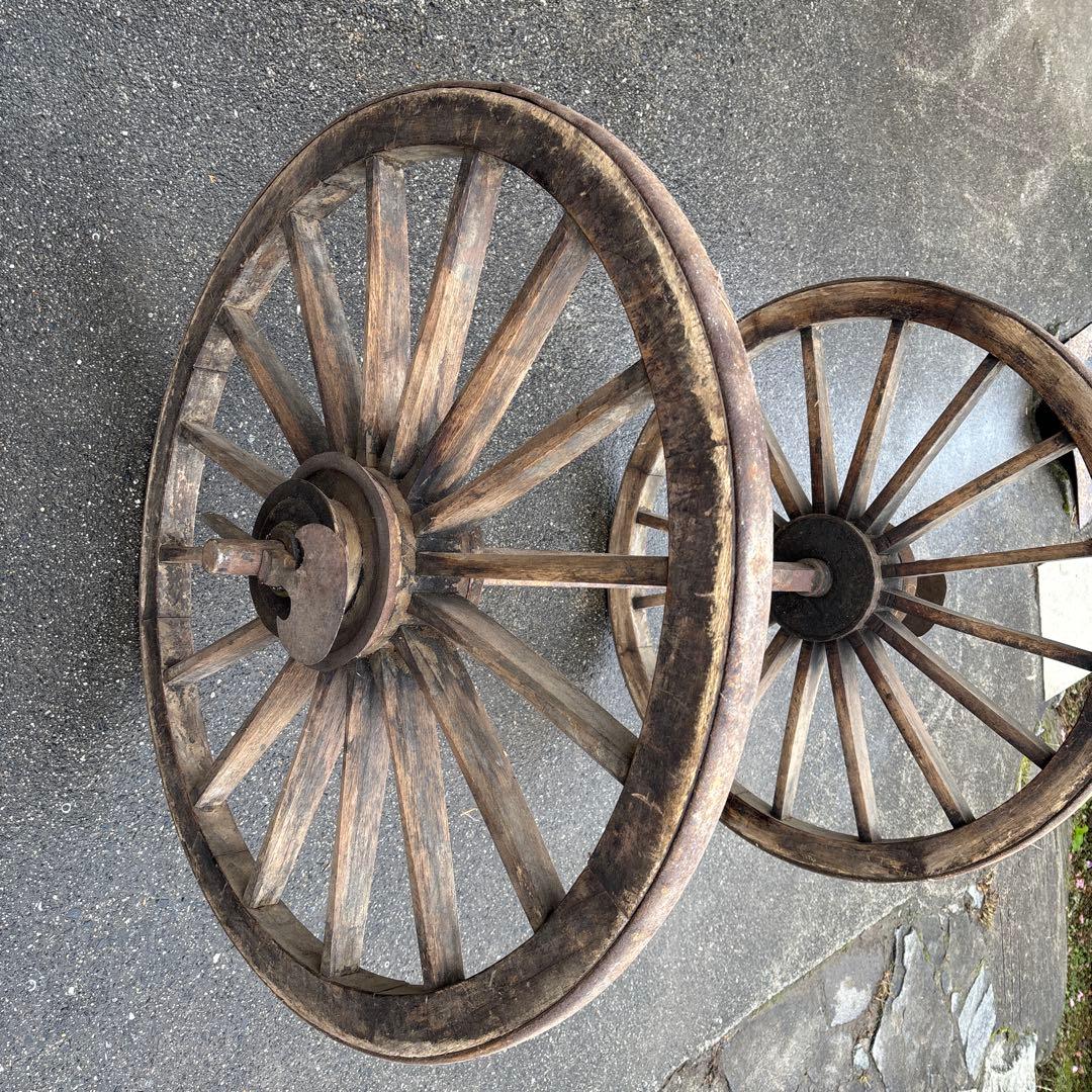 木製スポークデザイン鉄車輪 2個セット