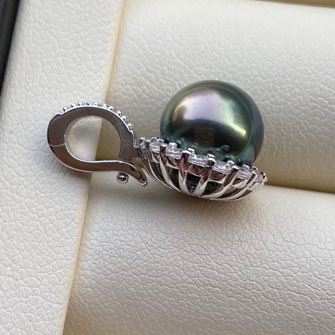 本真珠　南洋黒蝶真珠ネックレストップ　9.7mmピーコックグリーンPT799