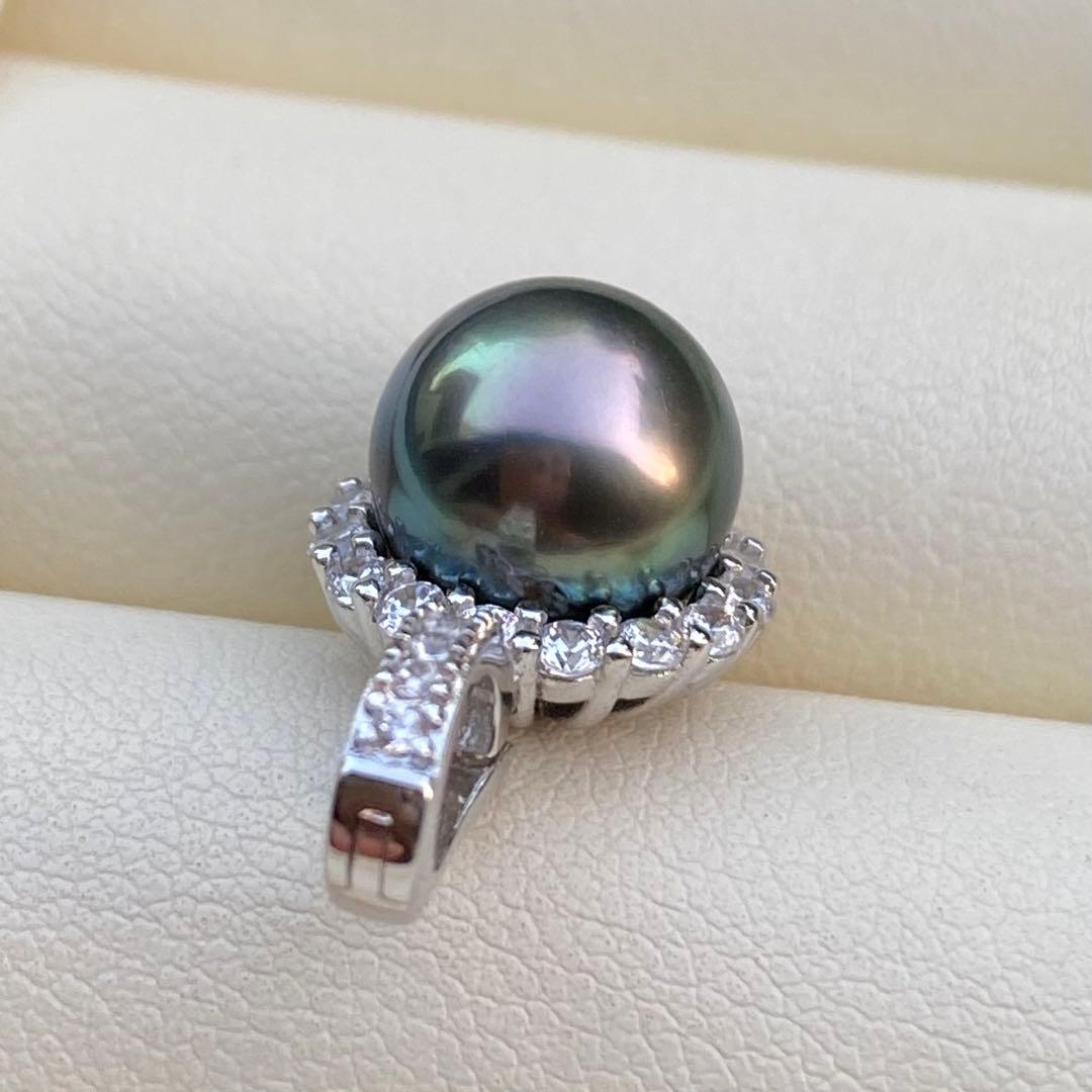 本真珠　南洋黒蝶真珠ネックレストップ　9.7mmピーコックグリーンPT799