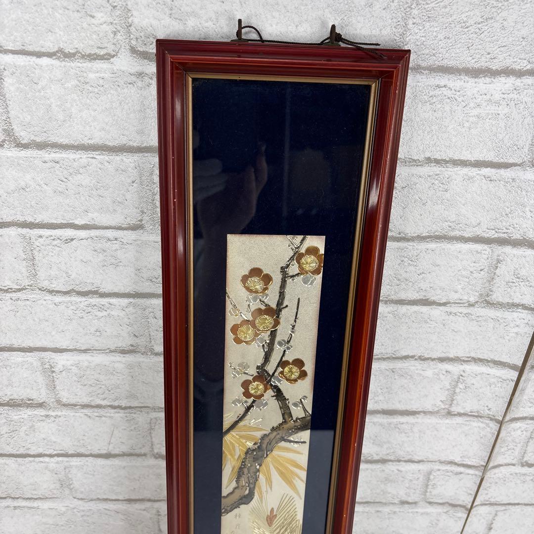桂月作 金属レリーフ 額装 梅 松 壁掛け 工芸品 和風