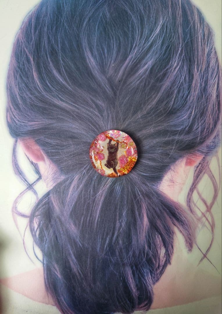 レジン　猫　ヘアゴム　ブローチ　ポニーフック　No.570
