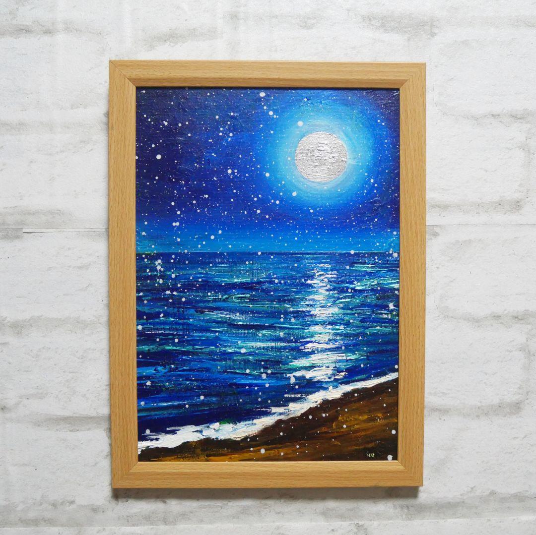 油絵 油彩 油彩画 絵 絵画【海雪の月】