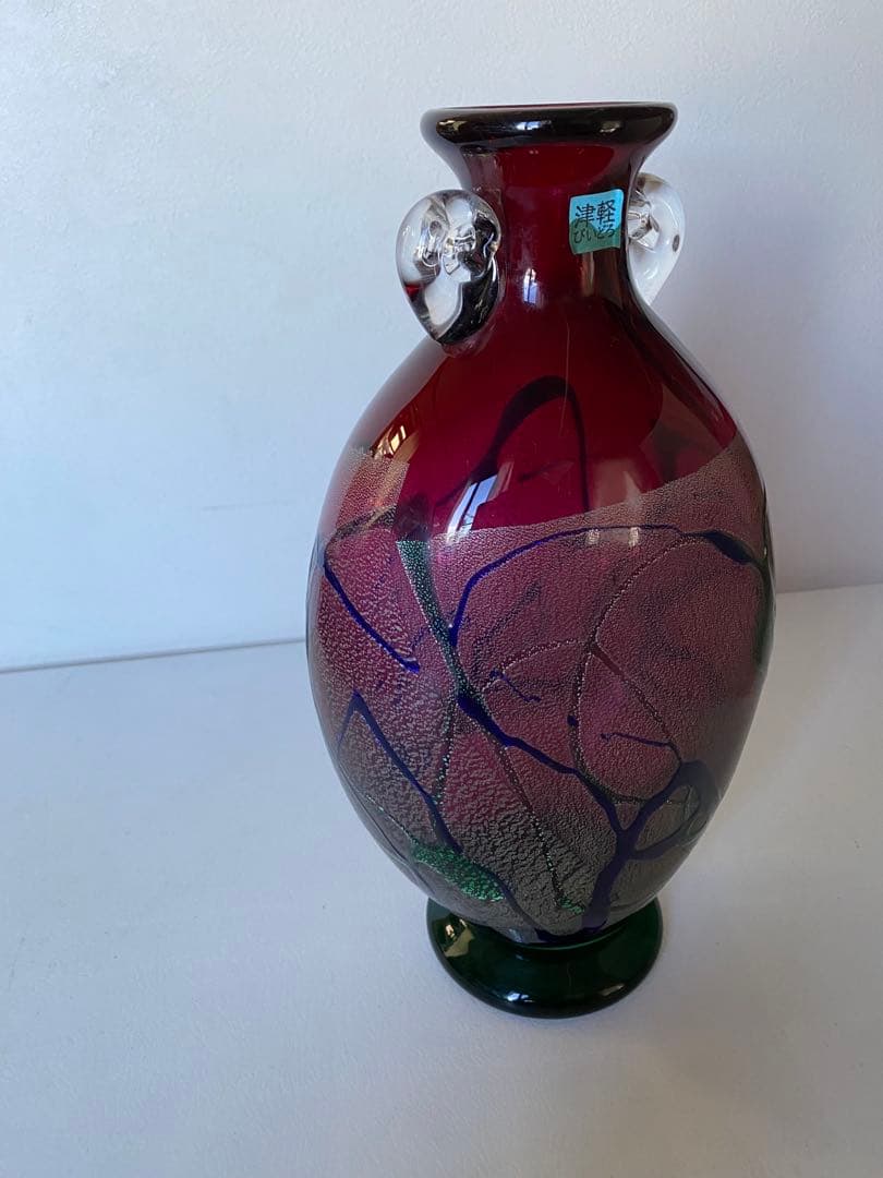 津軽びいどろ　花瓶　ガラス工芸　ハンドメイド　未使用　置物