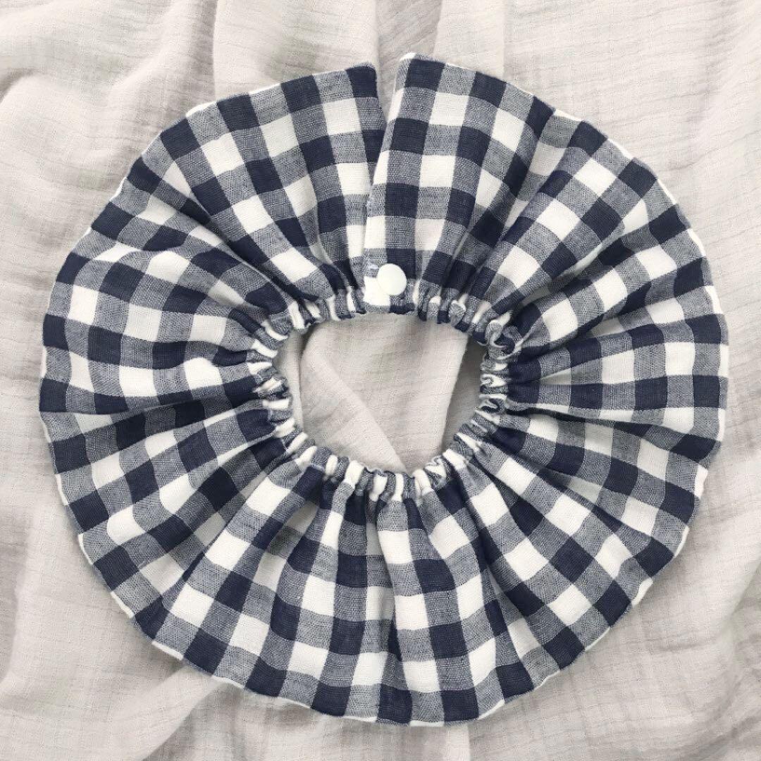 ★ネイビーギンガムチェック×グレーマーカーたて★ ハンドメイドリバーシブルスタイ