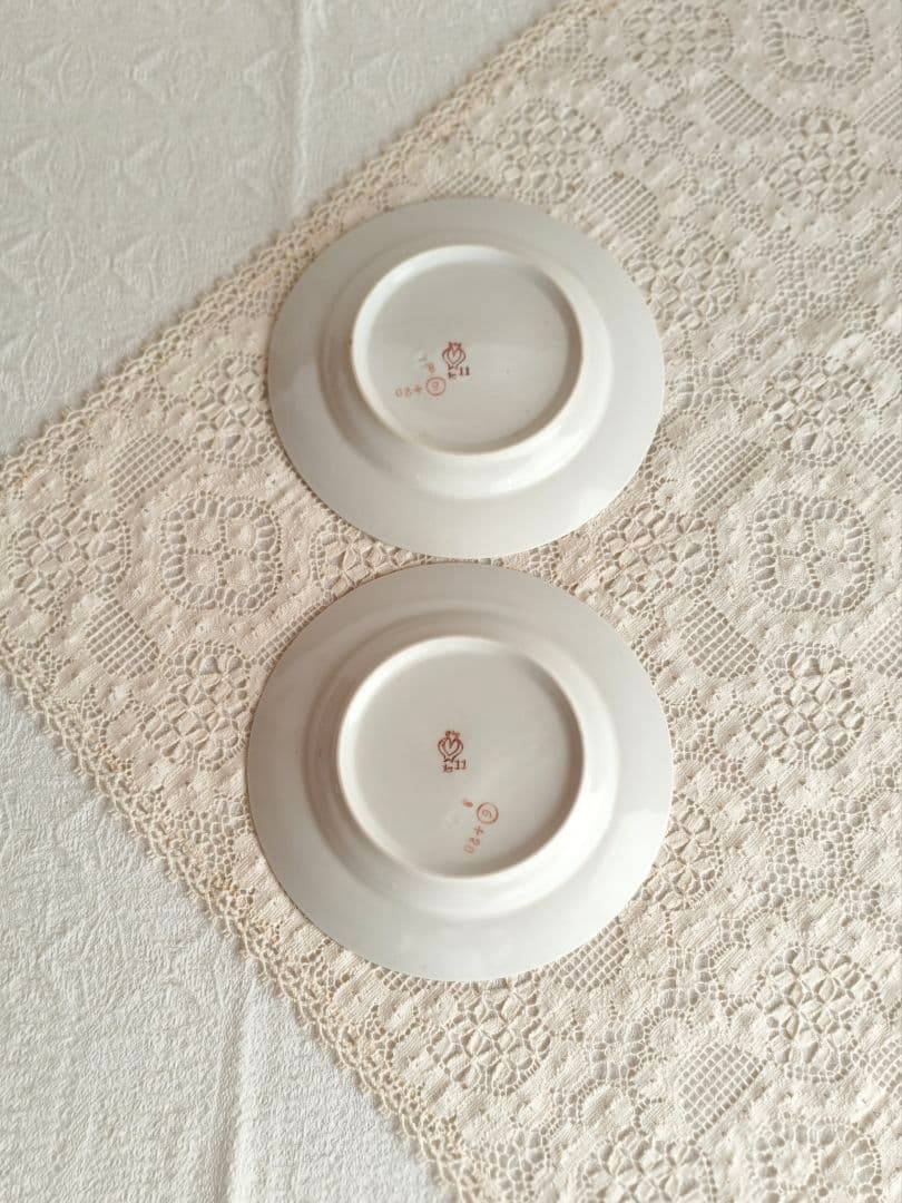 * old vintage ❀ 金色ラインの ケーキプレートSET