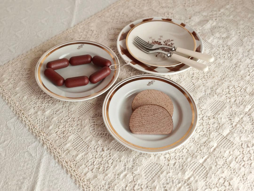 * old vintage ❀ 金色ラインの ケーキプレートSET