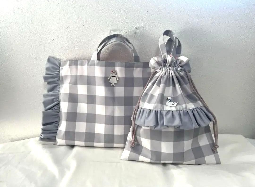 maruさま☆専用　入園入学　フリルレッスンバッグ　体操服　ギンガムチェック