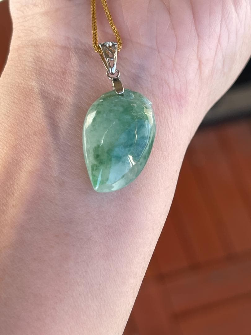 鑑別書付・S925アイスグリーン福瓜ペンダントA貨ミャンマー産天然本翡翠9232