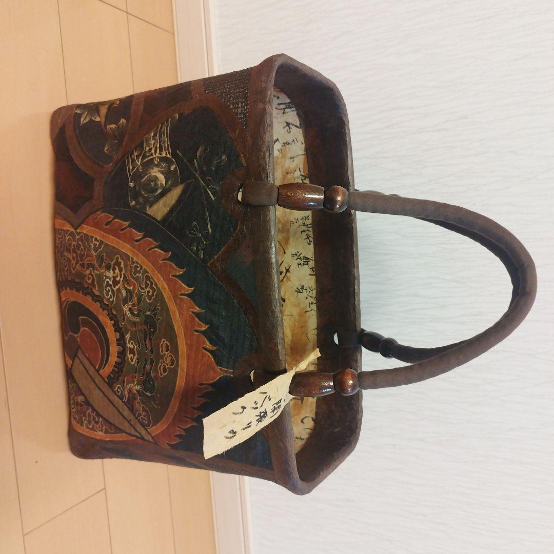 江戸明治大福帳の和風 一閑張り柿渋バッグ 幅35cm 奥行18cm 高さ27cm