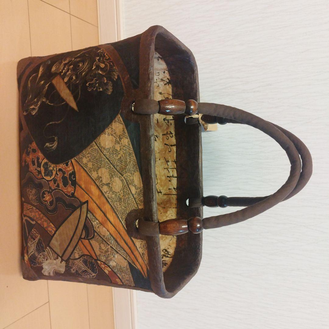 江戸明治大福帳の和風 一閑張り柿渋バッグ 幅35cm 奥行18cm 高さ27cm