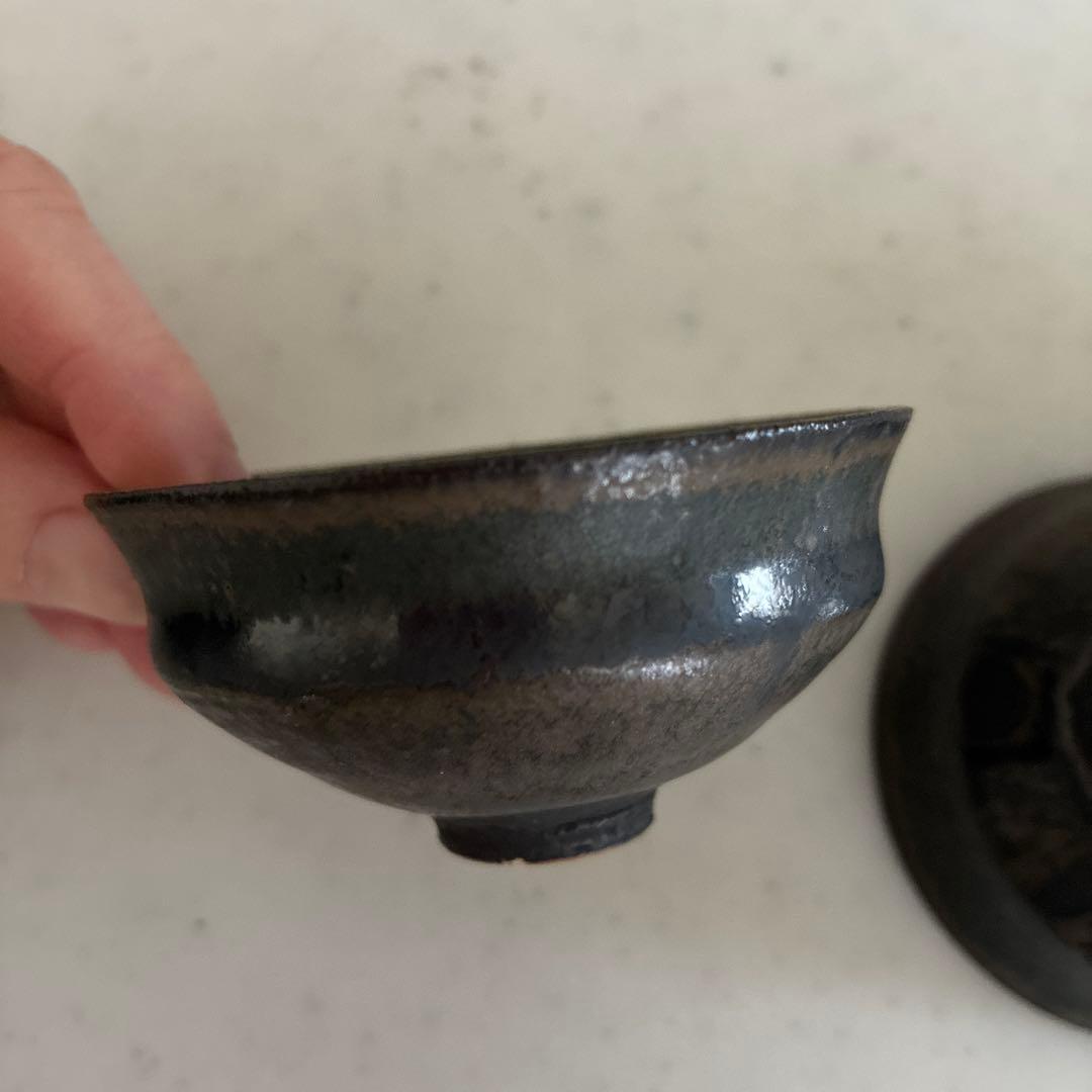 陶芸家　黒木泰等氏　織部鉄鉢形輪花片口　織部ぐいのみ2個　3点セット