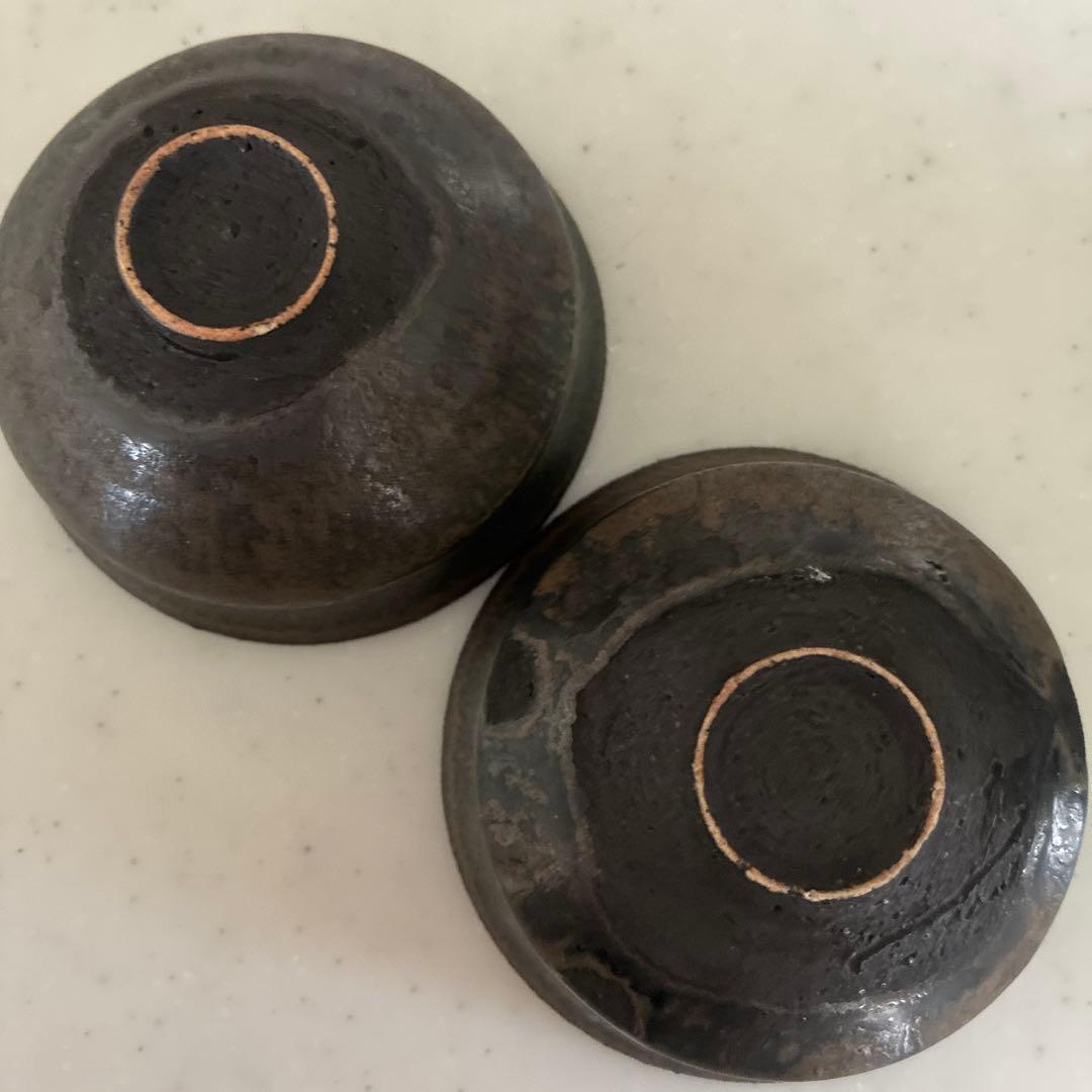 陶芸家　黒木泰等氏　織部鉄鉢形輪花片口　織部ぐいのみ2個　3点セット