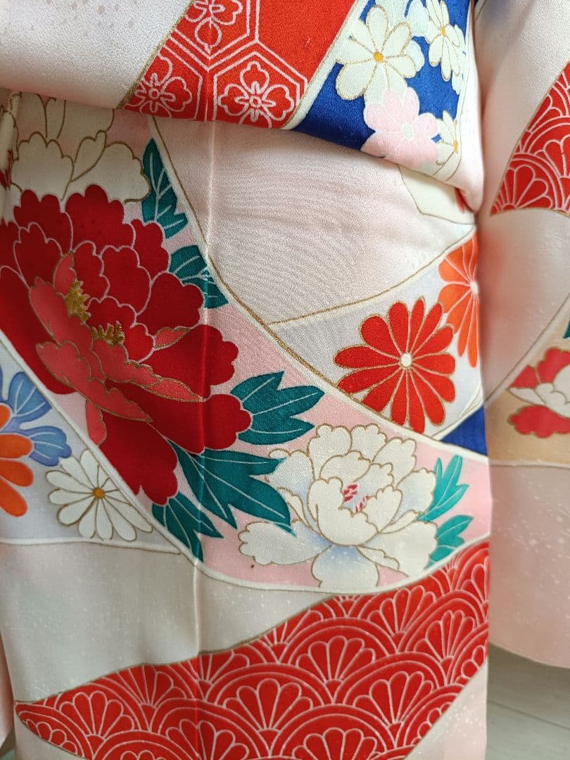 正絹☆ベビーピンクに束ね熨斗が美しい☆七五三3歳着物単品