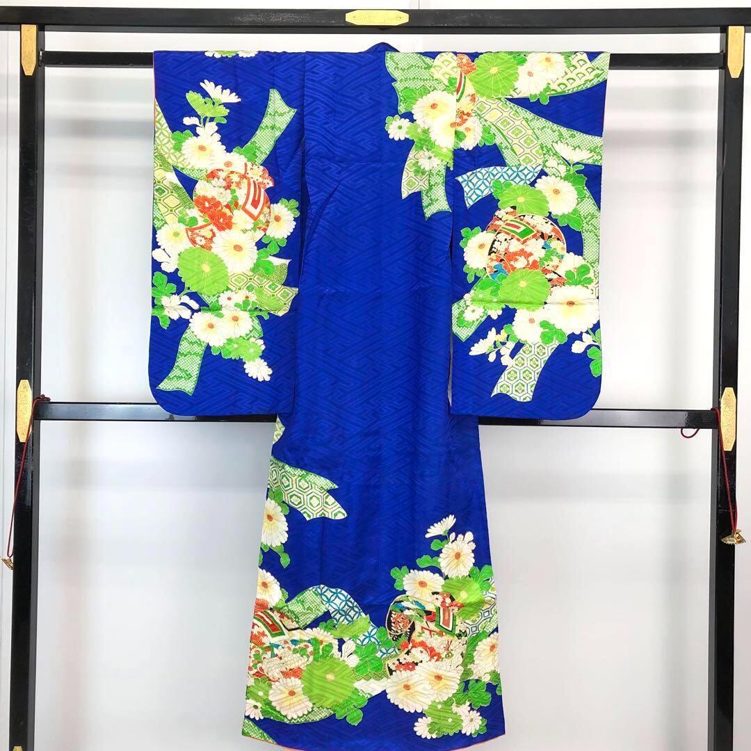 子供着物 内手の小槌 七宝 刺繍 青色 ハーフ成人式 十三詣り CK-7307