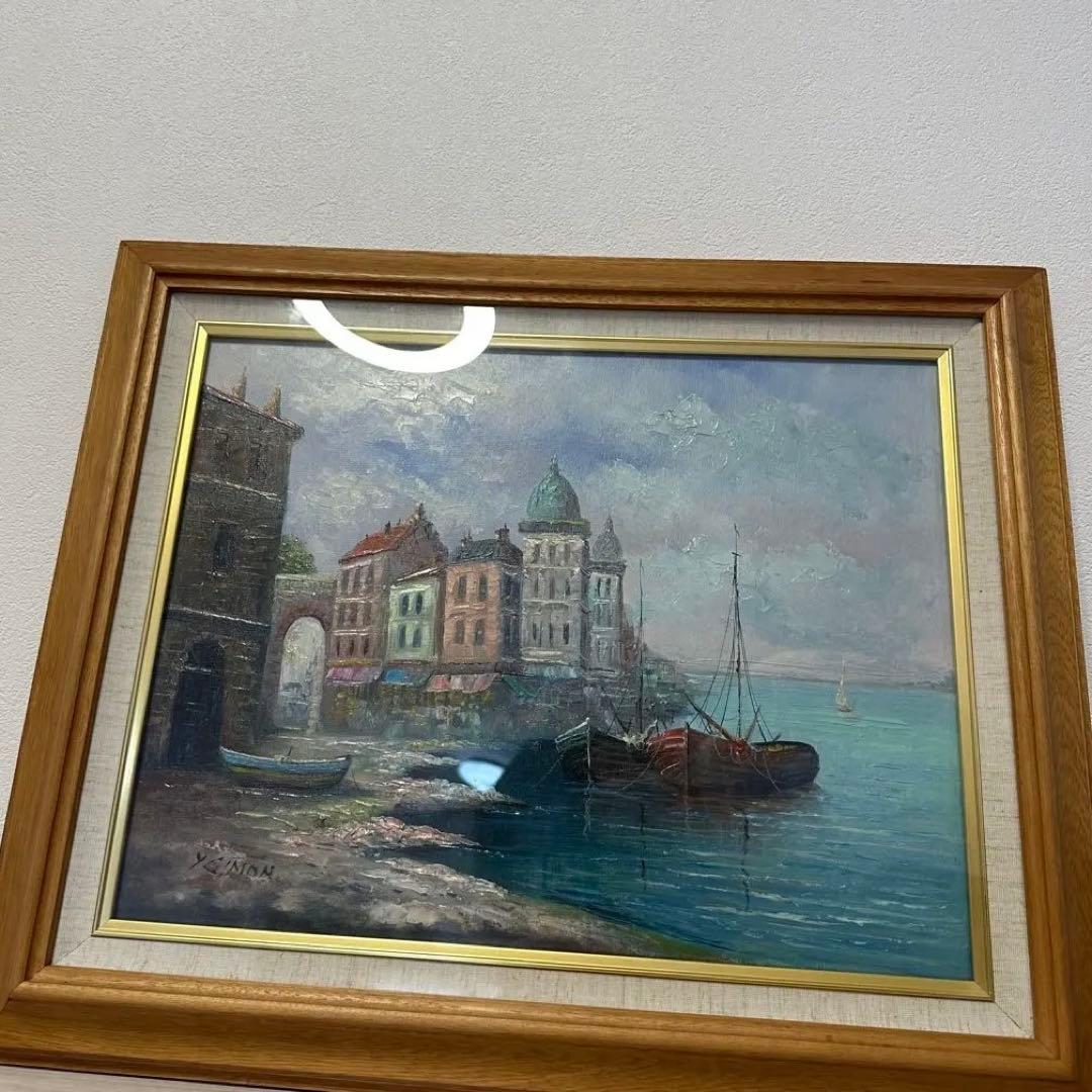 Y.Simon 風景画 油彩画 油絵 港風景　絵画　額装　サイン