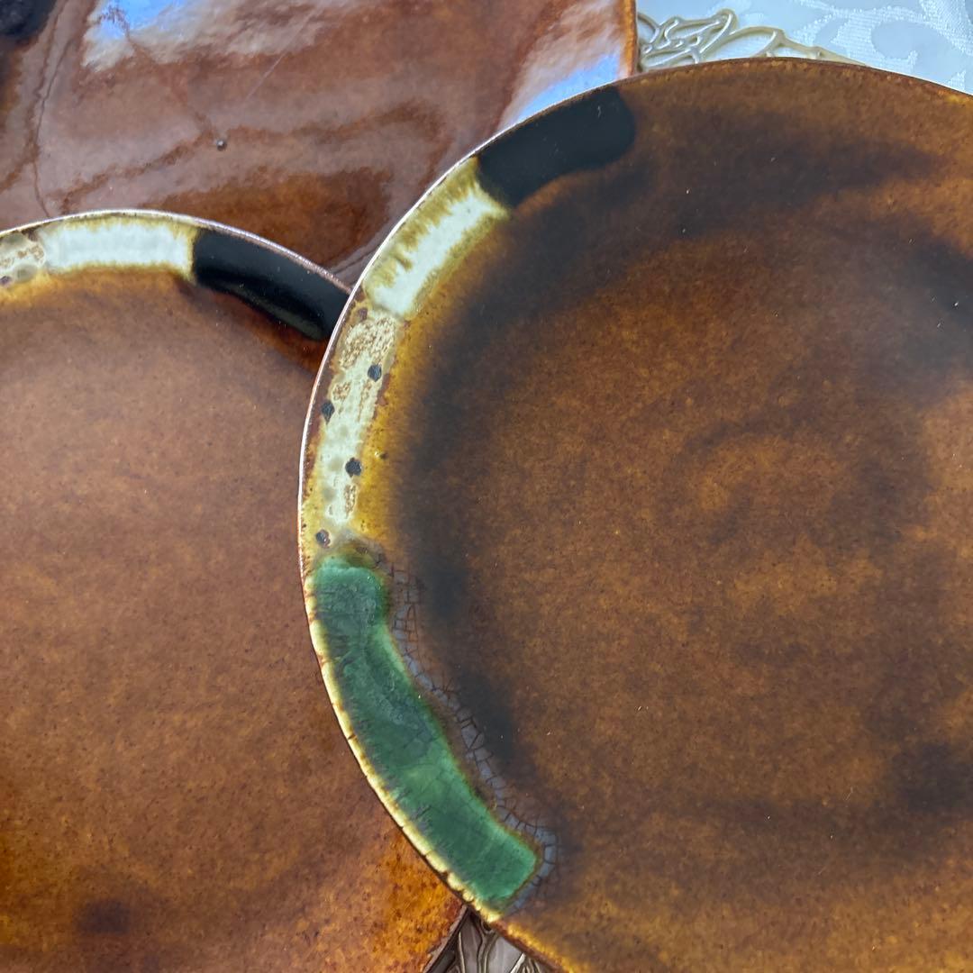 ⭐️笠間焼⭐️手作りブラウン陶器プレート3枚セット⭐️