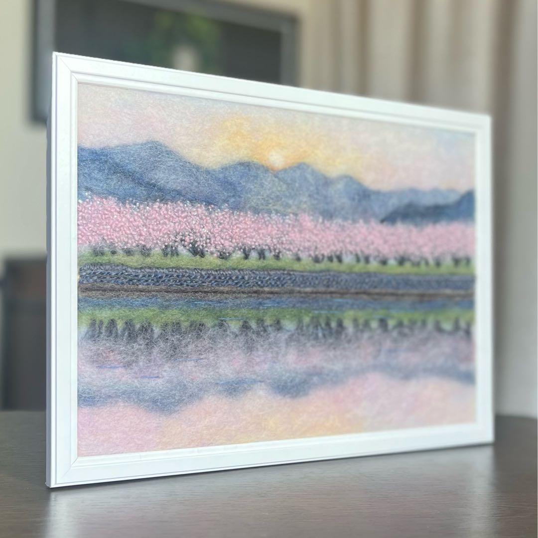 シ*フ様 羊毛フェルト　刺繍『春の四重奏』ハンドメイド　羊毛絵画　手直し作品