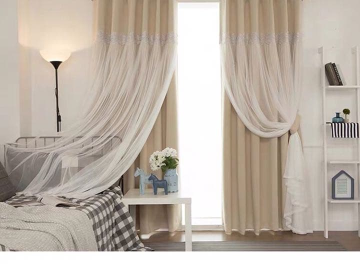 新品 カーテン No.59 ベージュ 姫系 オーダー 2枚組 一体型 レース