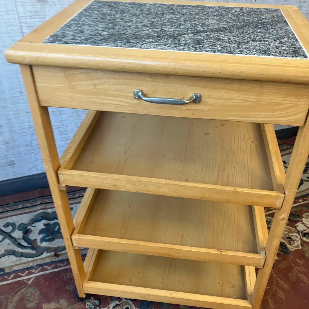 昭和レトロ 大理石天板張り 木製キッチンワゴン キャスター付き キッチンカート