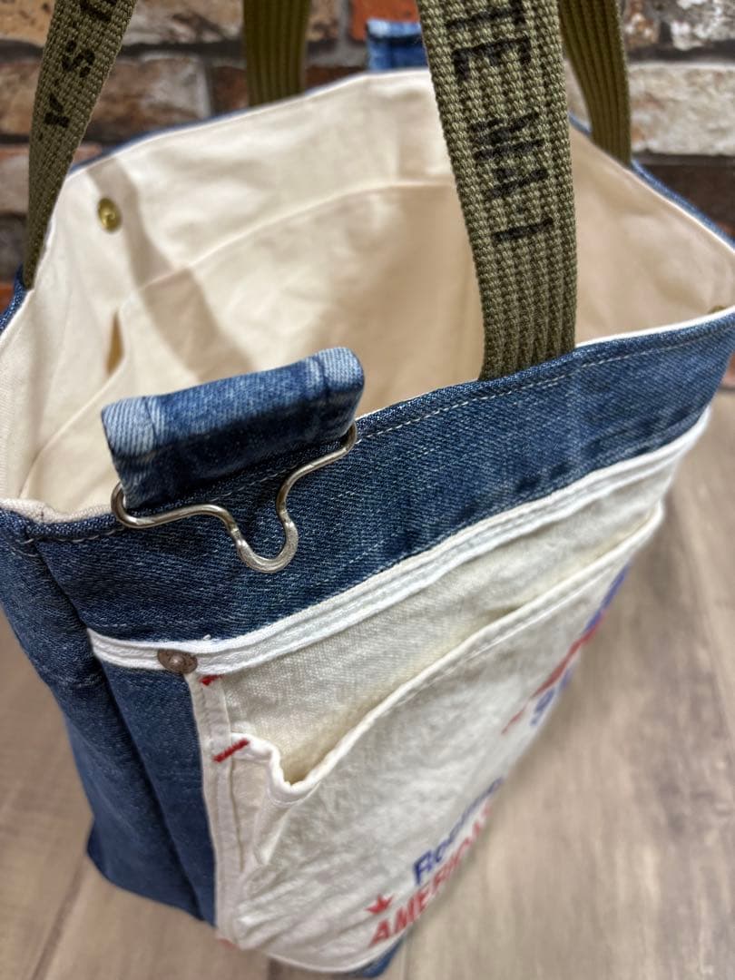 【今回限り】USEDデニム×ビンテージエプロンリメイク　2wayトートバッグ