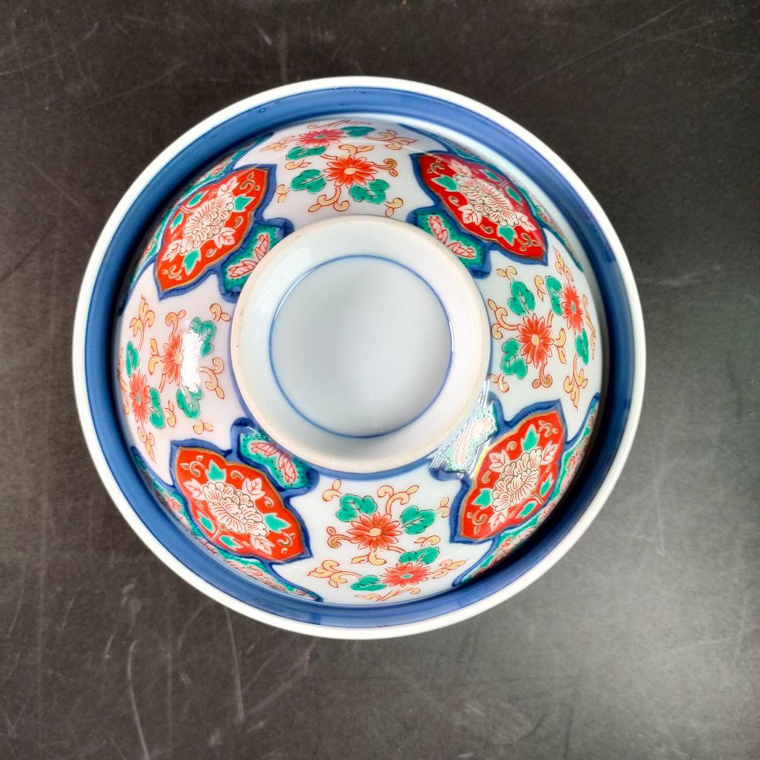 C22-2/有田焼/彌右衛門/唐草木甲菊紋蓋付茶碗5客揃/懐石料理/懐石道具