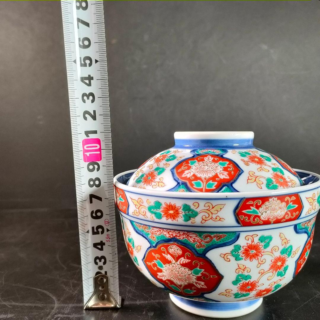 C22-2/有田焼/彌右衛門/唐草木甲菊紋蓋付茶碗5客揃/懐石料理/懐石道具
