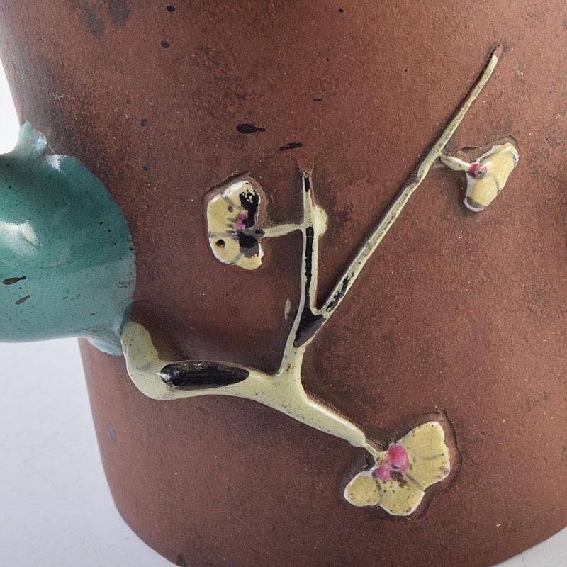 中国　宣興紫砂　朱泥　花文　急須　茶壷　V　R9576