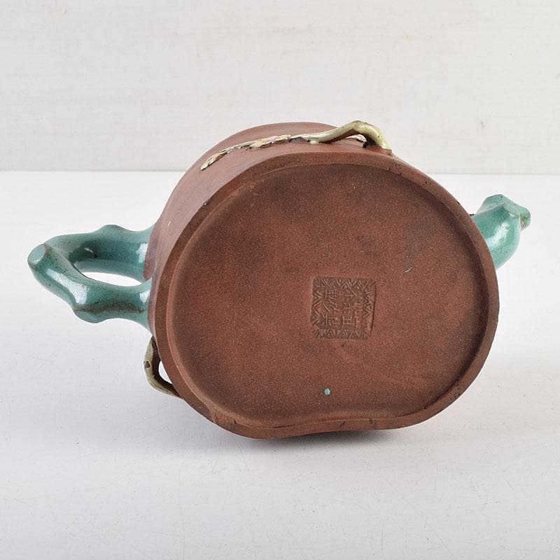 中国　宣興紫砂　朱泥　花文　急須　茶壷　V　R9576