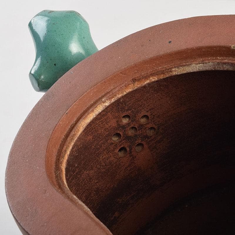 中国　宣興紫砂　朱泥　花文　急須　茶壷　V　R9576