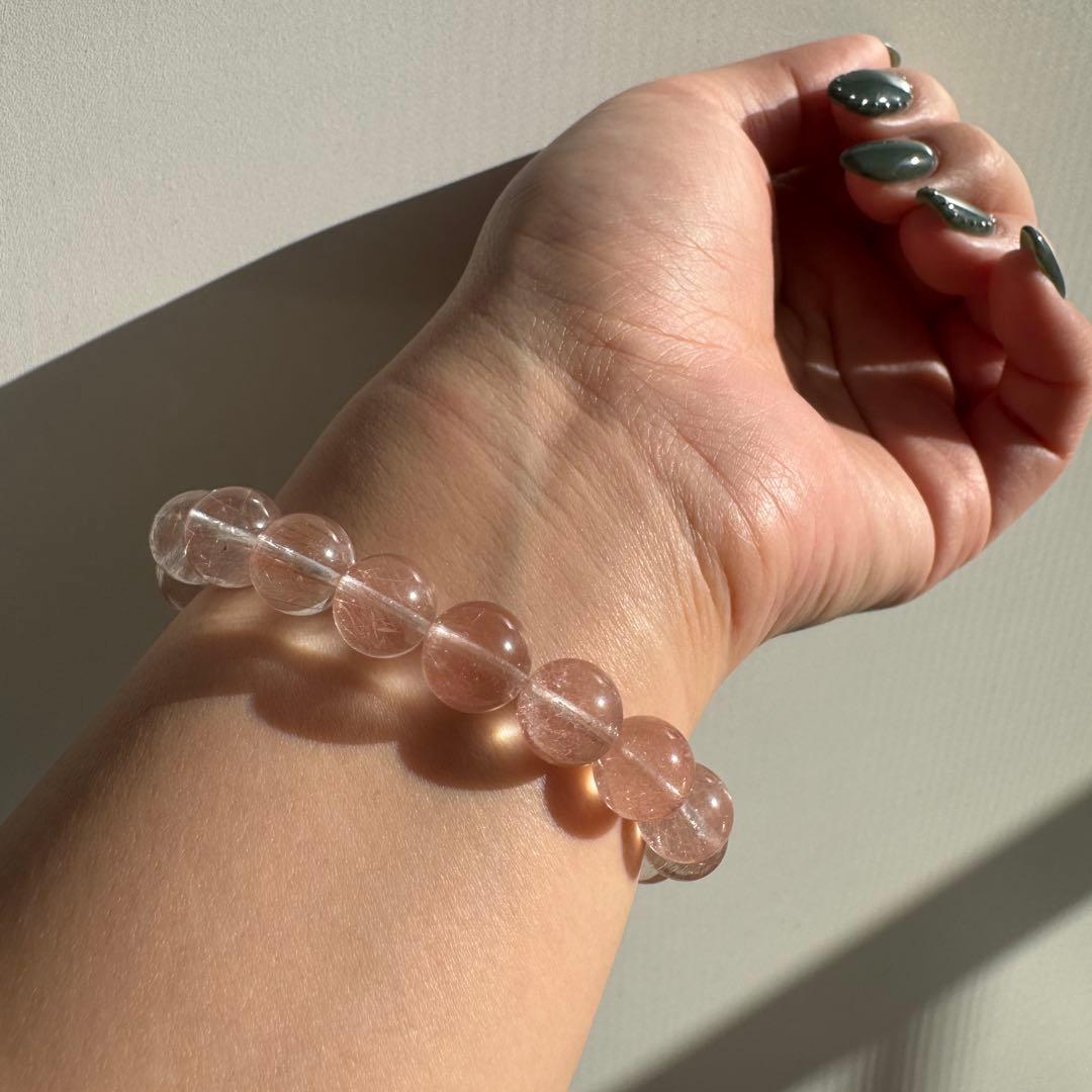 一点物　天然石　ハンドメイドブレス　ピンクサゲニティッククォーツ　ピンクサゲ　①