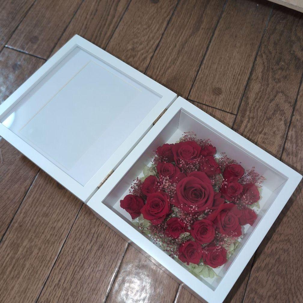 フォトフレーム付きフラワーbox 特大 プリザーブドフラワー　 プレゼントに