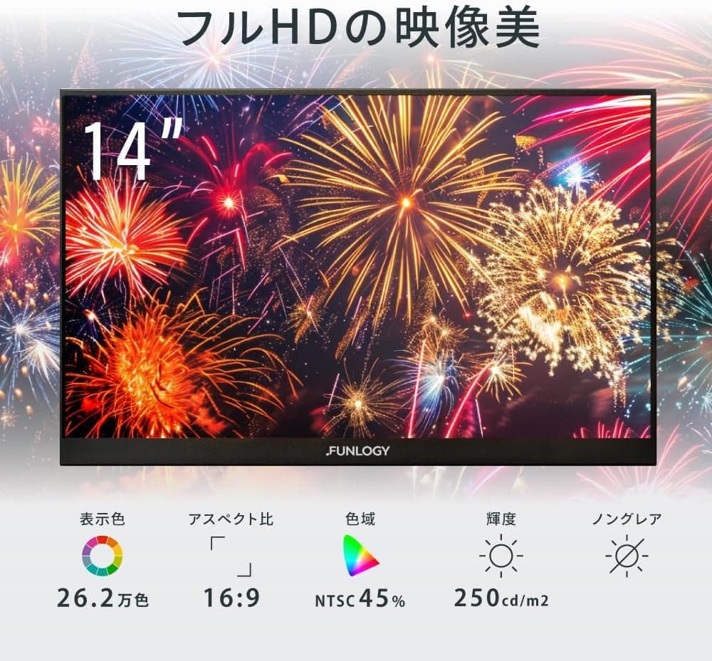 【開封済み・未使用】FUNLOGY　モバイルモニター　14inch　軽量　薄型