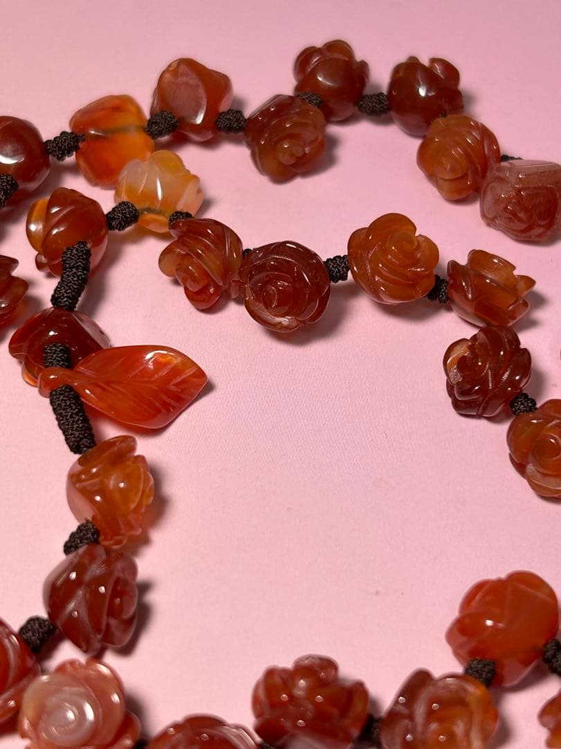 ジャンヌ・ダルク　ロザリオ　薔薇　天然石　カーネリアン　　ハンドメイド　瑪瑙