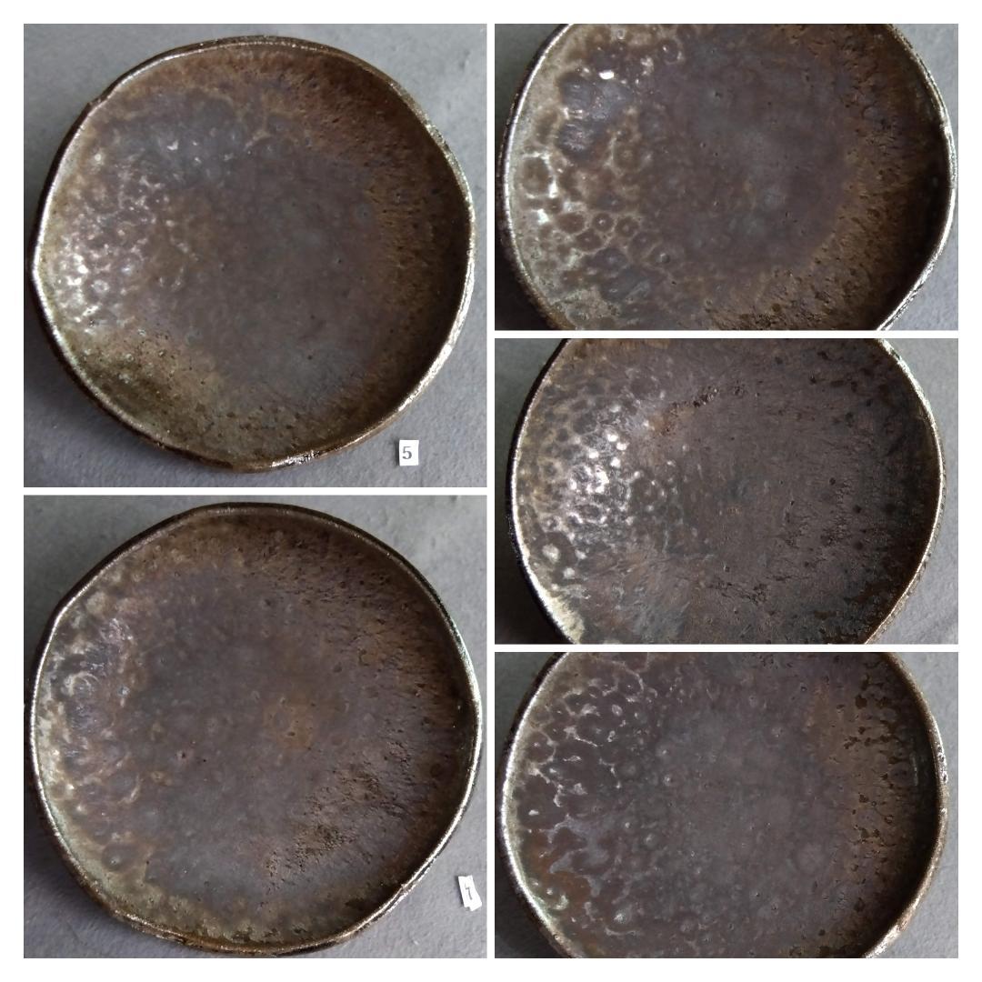越前焼の名工　福嶋伸彦　【ほたる窯】　　鉄釉逸品 還元窯変美中皿五客セット